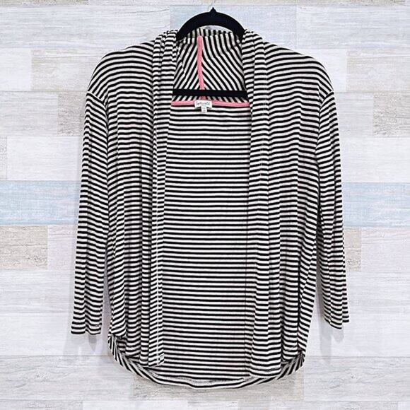 SPLENDID Striped Stretchy Open Cardigan Black Tan Womens Small - Picture 1 of 6